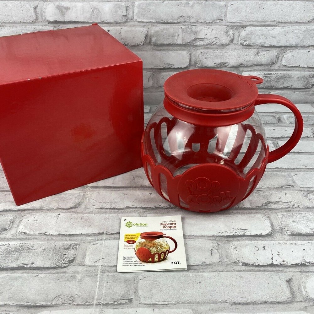 Ecolution Original Microwave Micro-Pop Popcorn Popper Borosilicate Glass Red